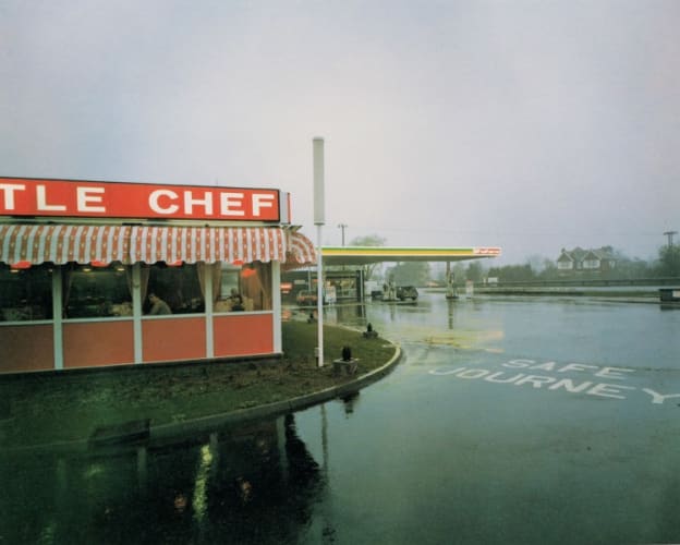 Little Chef in Rain St Neots, Cambridgeshire, May 1982, from the series A1 - The Great North Road